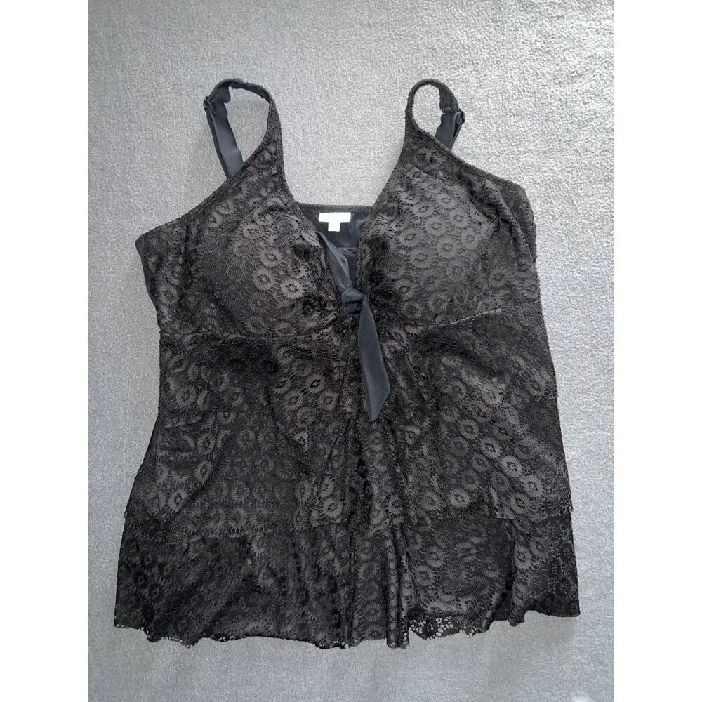 Avenue Black Lace Plus Size Swim Top 28W Tankini Wide Straps‎ Molded Cups